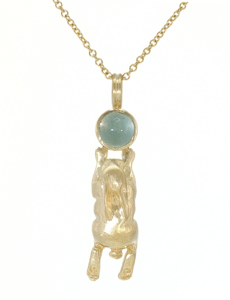 Aquamarine and Gold Run Bun Pendant