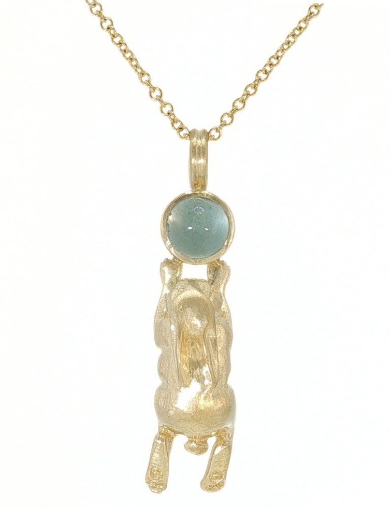 Aquamarine and Gold Run Bun Pendant