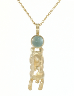 Aquamarine and Gold Run Bun Pendant