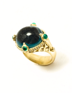 Indicolite Tourmaline Moorish Tapestry Ring